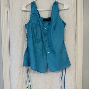Metrostyle Women’s Button Down Tank Top Size 14 L/XL Turquoise Blue NWT